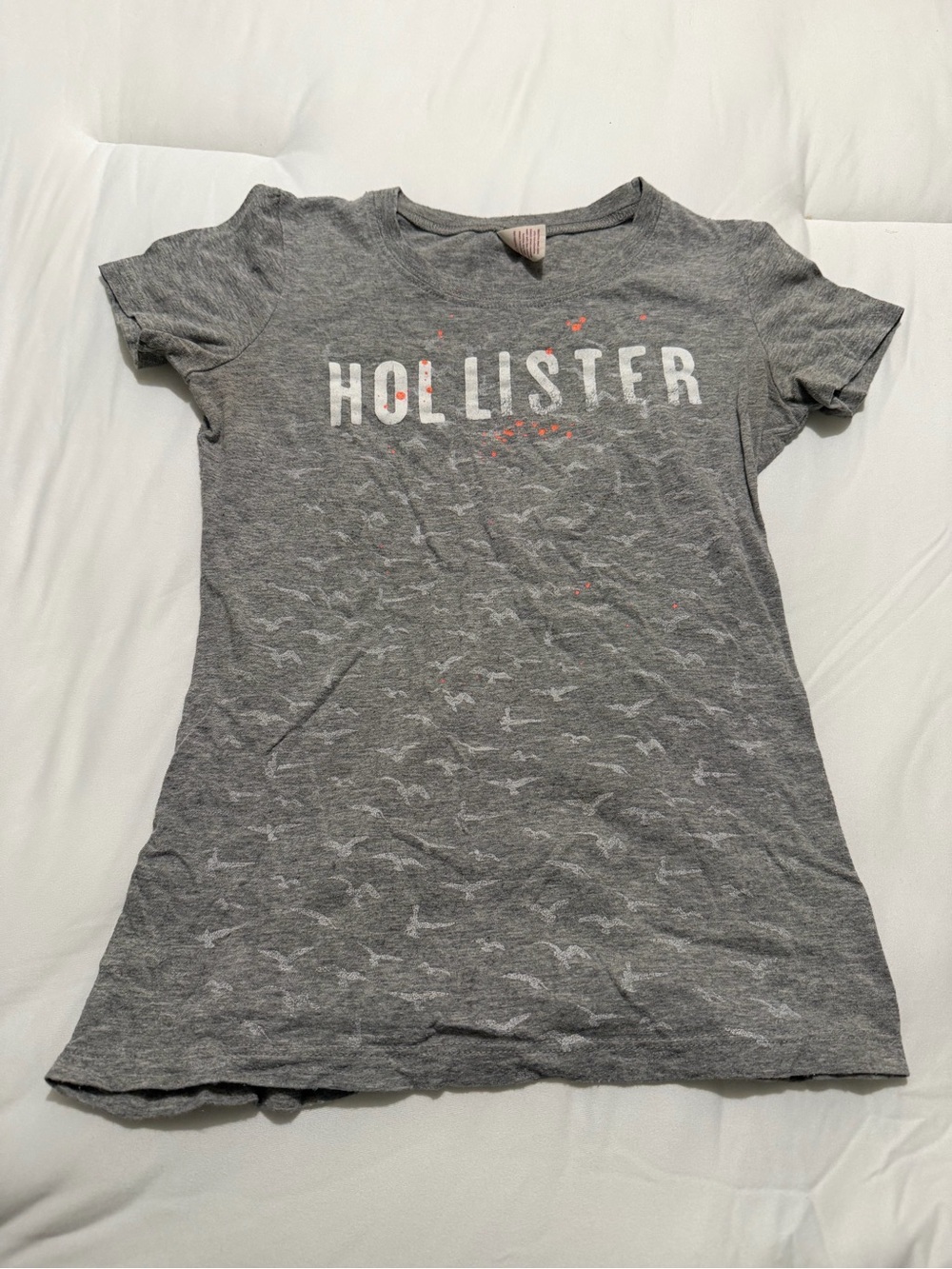Hollister Heather Gray Crewneck Tee with Subtle Print